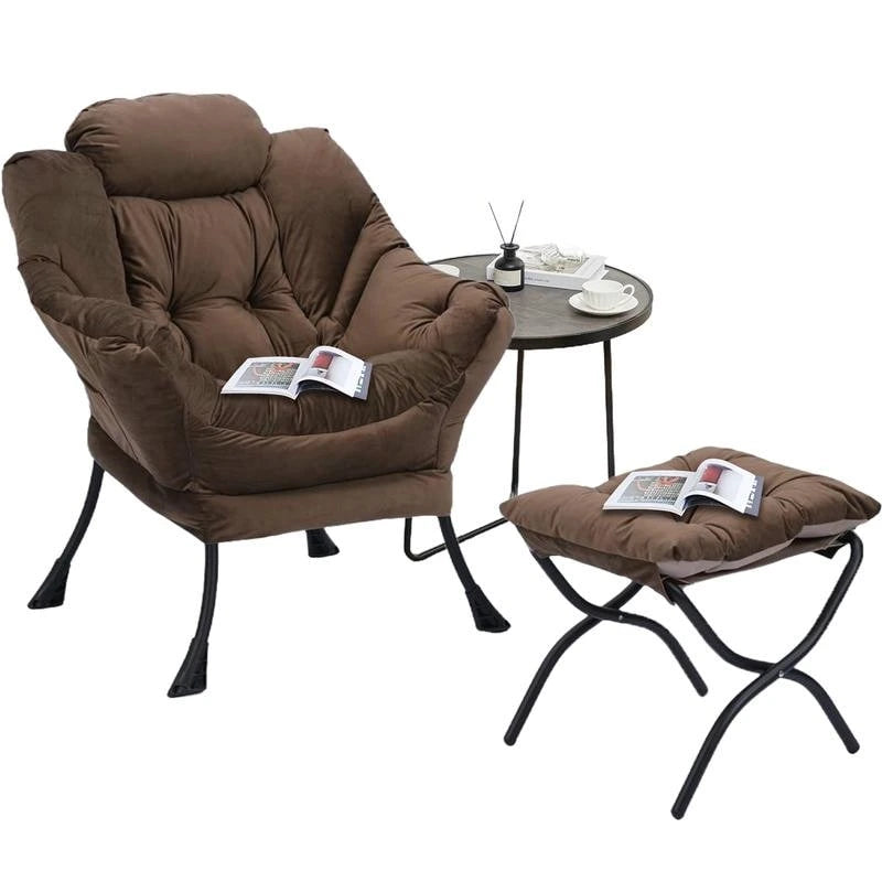 Chaise longue capitonnée en coton épais avec pouf pliant