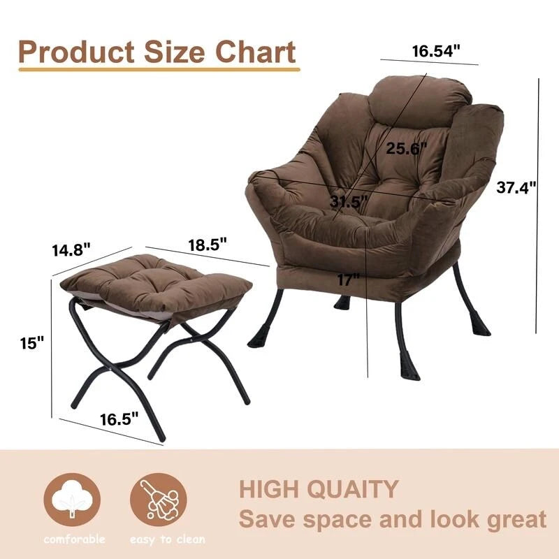 Chaise longue capitonnée en coton épais avec pouf pliant