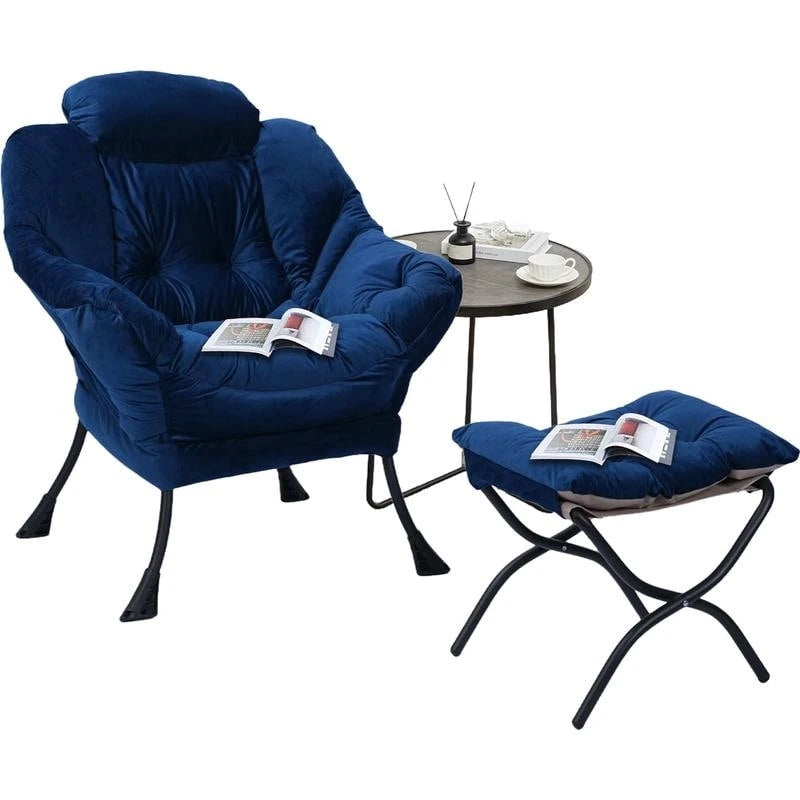Chaise longue capitonnée en coton épais avec pouf pliant