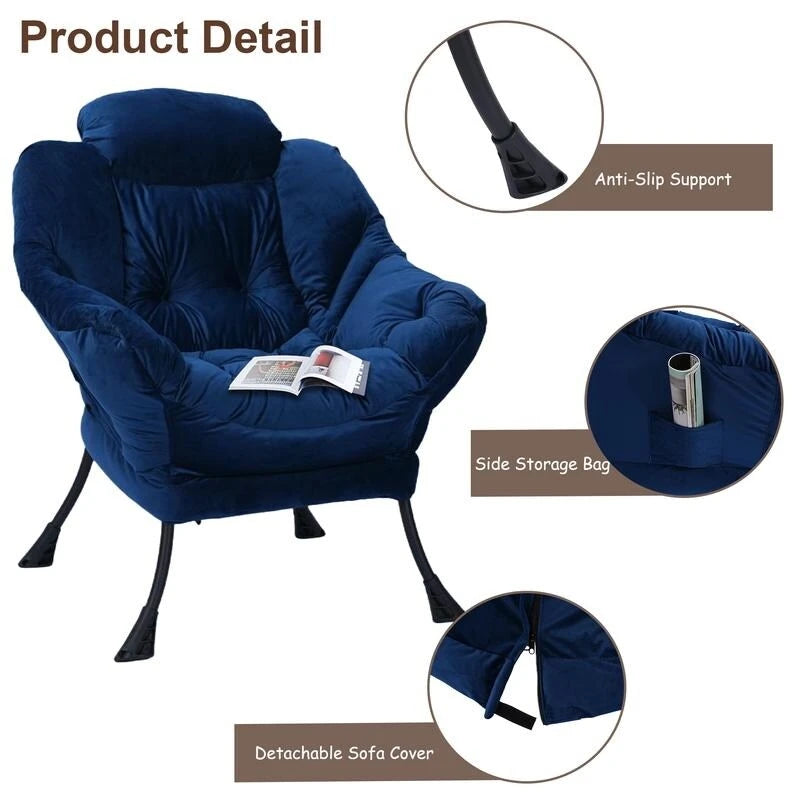 Chaise longue capitonnée en coton épais avec pouf pliant