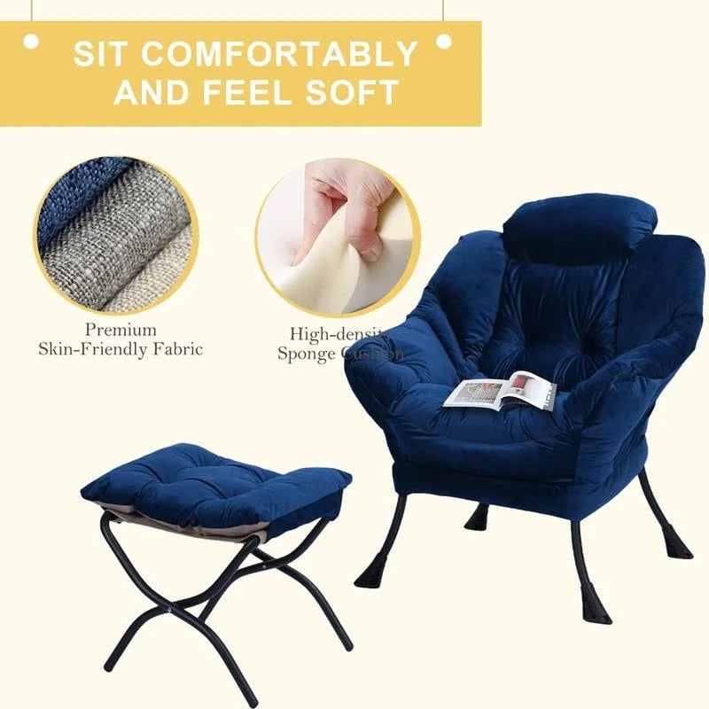 Chaise longue capitonnée en coton épais avec pouf pliant