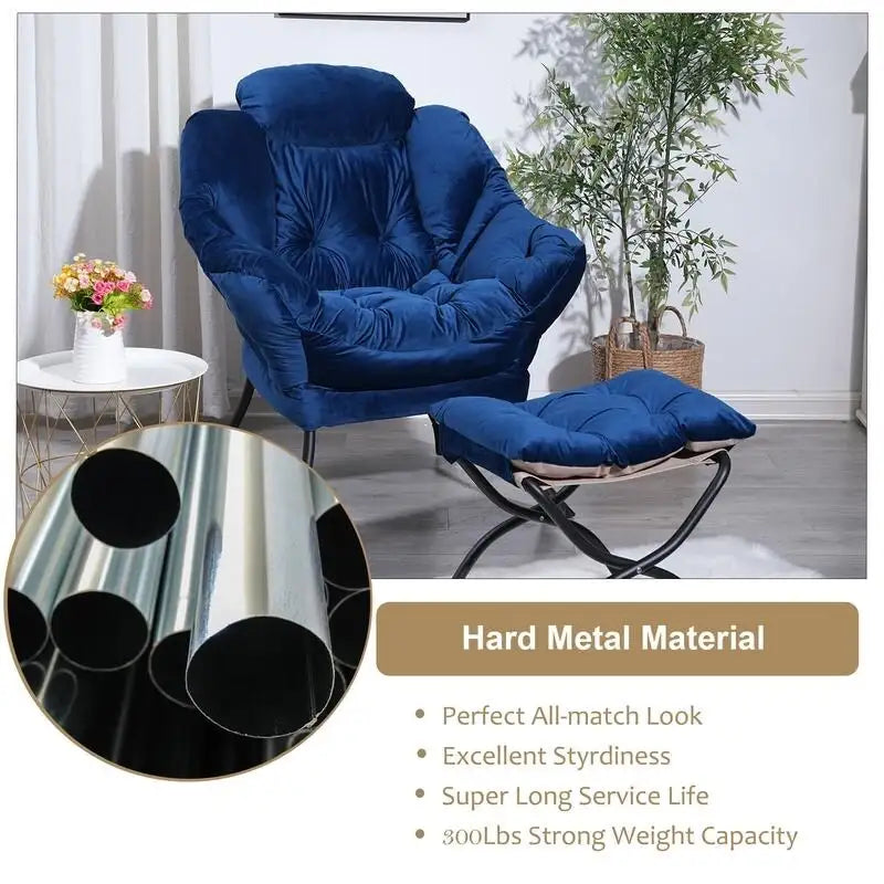 Chaise longue capitonnée en coton épais avec pouf pliant