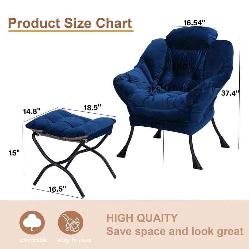 Chaise longue capitonnée en coton épais avec pouf pliant