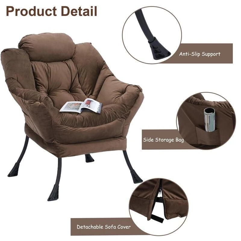 Chaise longue capitonnée en coton épais avec pouf pliant