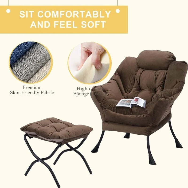 Chaise longue capitonnée en coton épais avec pouf pliant