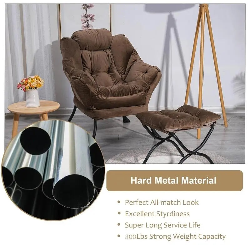 Chaise longue capitonnée en coton épais avec pouf pliant