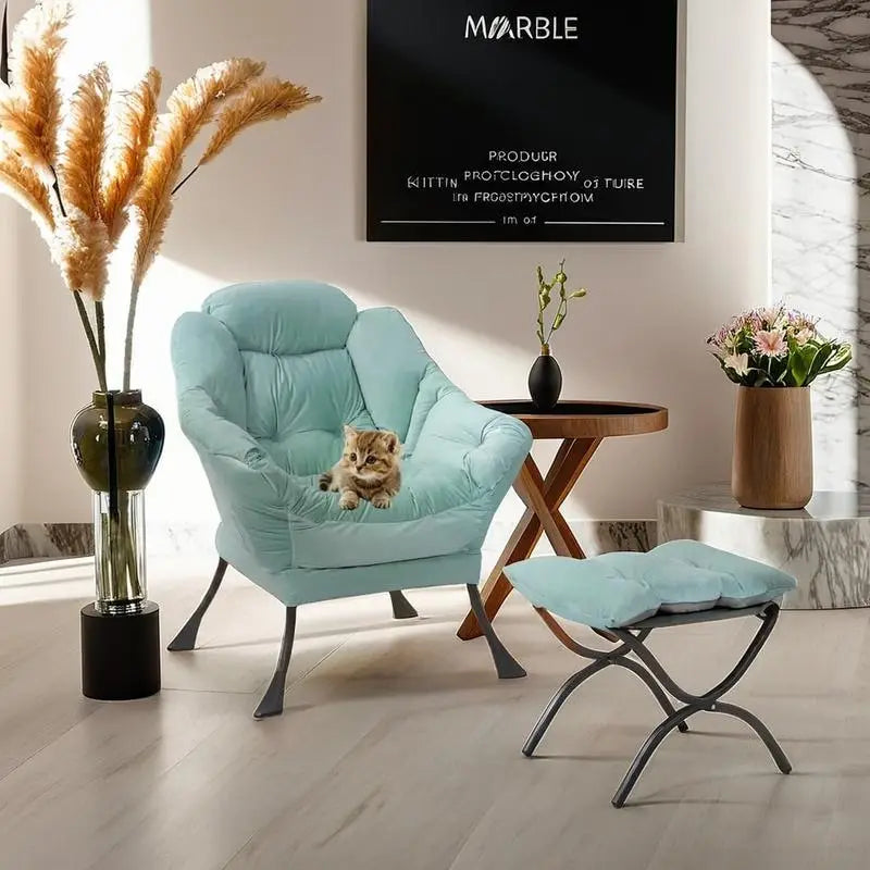 Chaise longue capitonnée en coton épais avec pouf pliant