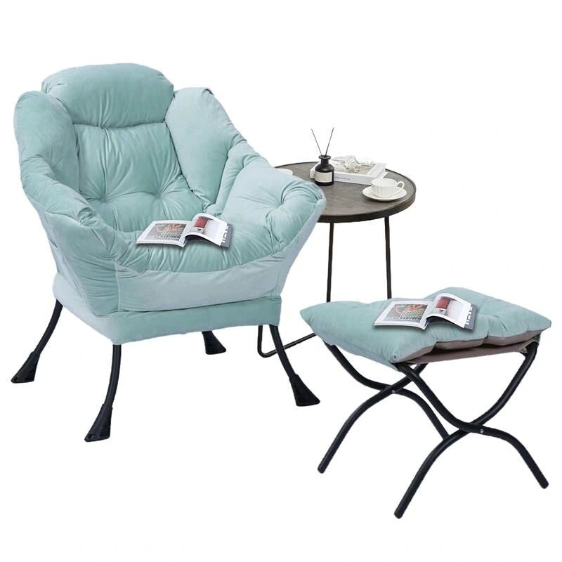 Chaise longue capitonnée en coton épais avec pouf pliant