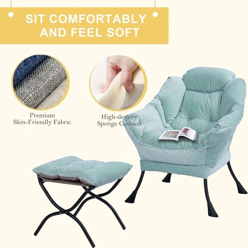 Chaise longue capitonnée en coton épais avec pouf pliant