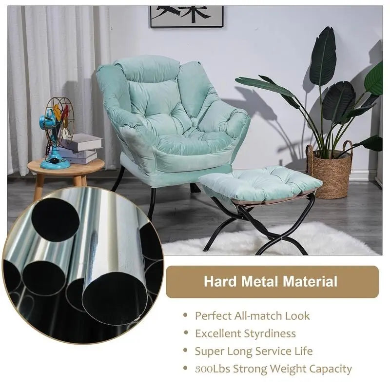 Chaise longue capitonnée en coton épais avec pouf pliant