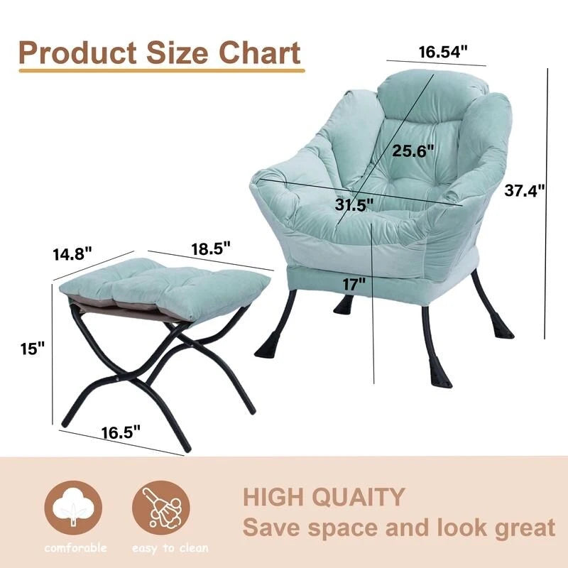 Chaise longue capitonnée en coton épais avec pouf pliant