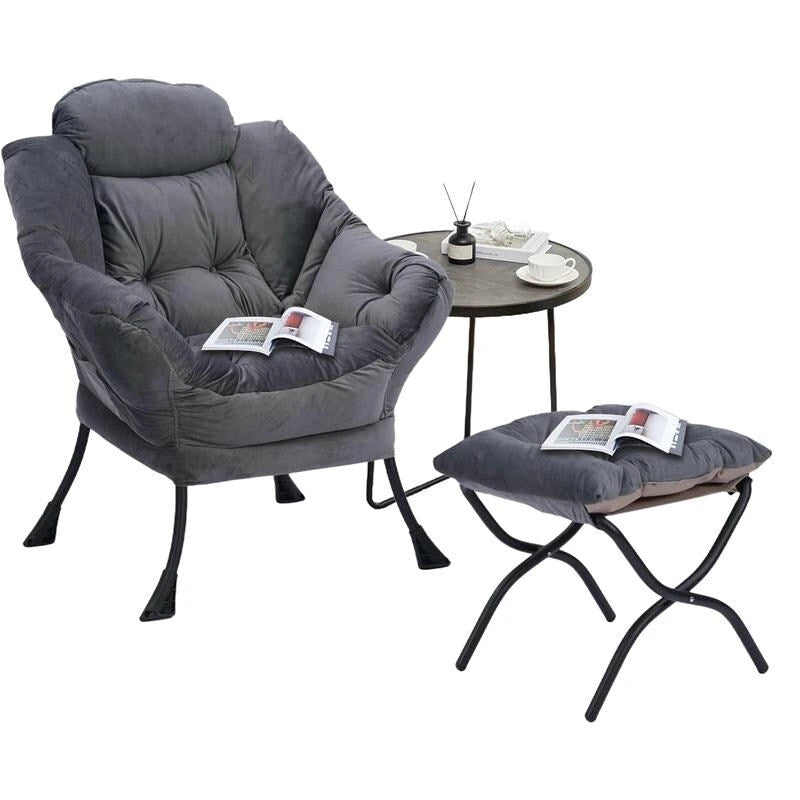 Chaise longue capitonnée en coton épais avec pouf pliant