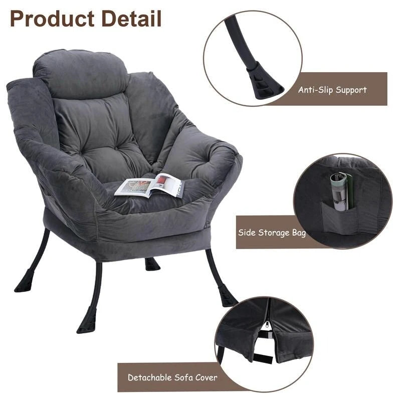 Chaise longue capitonnée en coton épais avec pouf pliant