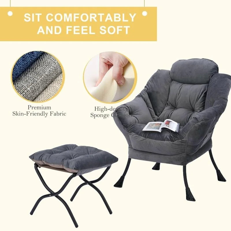Chaise longue capitonnée en coton épais avec pouf pliant