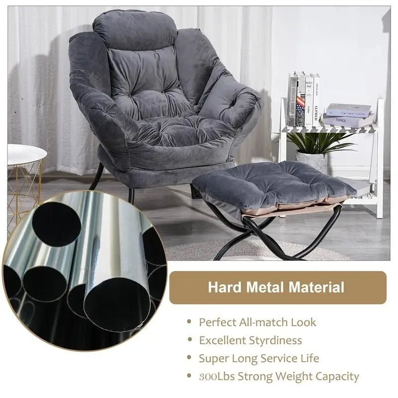 Chaise longue capitonnée en coton épais avec pouf pliant