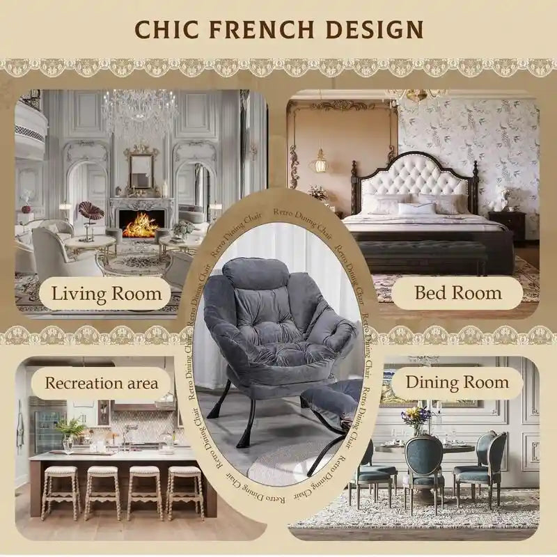 Chaise longue capitonnée en coton épais avec pouf pliant