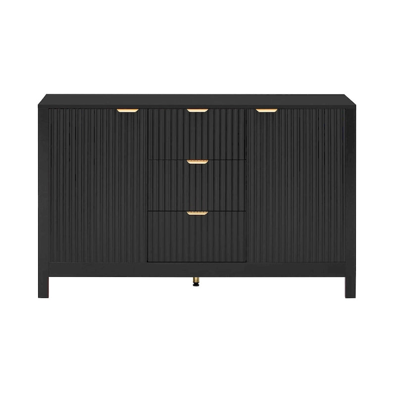 Meuble d'entrée avec motif ondulé - 3 étagères réglables, 3 tiroirs et portes à fermeture douce, console de rangement avec poignées métalliques