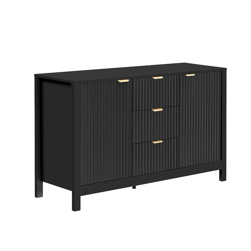 Meuble d'entrée avec motif ondulé - 3 étagères réglables, 3 tiroirs et portes à fermeture douce, console de rangement avec poignées métalliques
