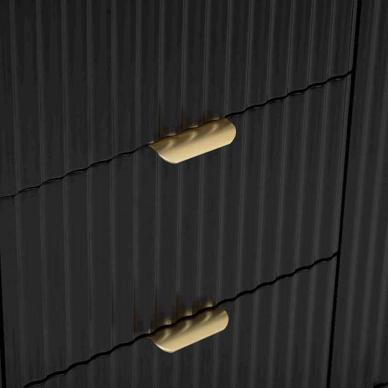 Meuble d'entrée avec motif ondulé - 3 étagères réglables, 3 tiroirs et portes à fermeture douce, console de rangement avec poignées métalliques