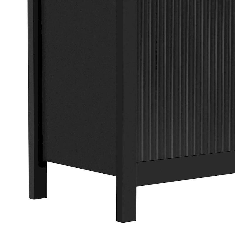 Meuble d'entrée avec motif ondulé - 3 étagères réglables, 3 tiroirs et portes à fermeture douce, console de rangement avec poignées métalliques