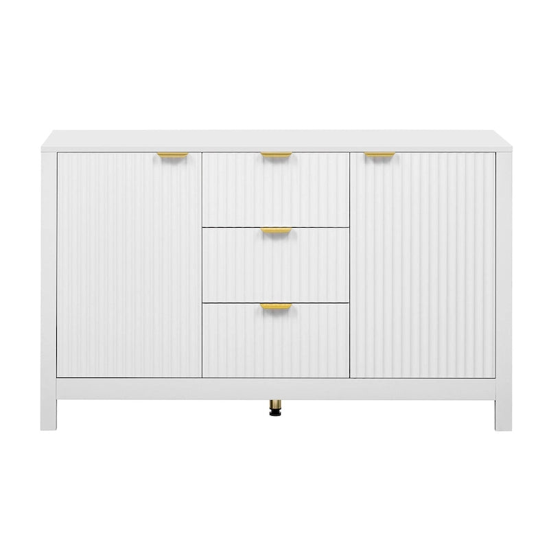 Meuble d'entrée avec motif ondulé - 3 étagères réglables, 3 tiroirs et portes à fermeture douce, console de rangement avec poignées métalliques