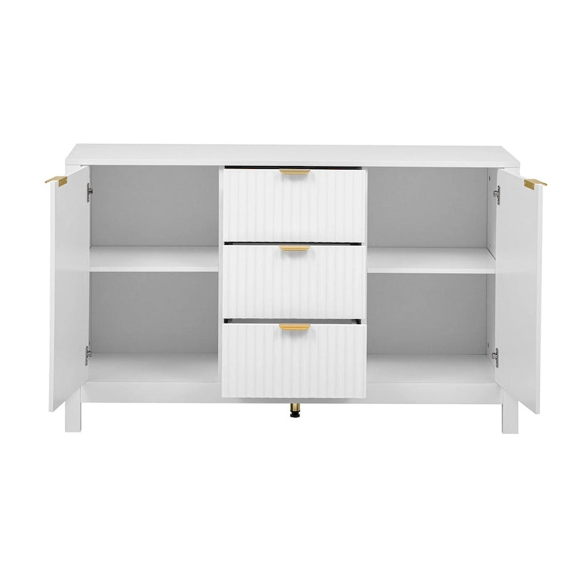 Meuble d'entrée avec motif ondulé - 3 étagères réglables, 3 tiroirs et portes à fermeture douce, console de rangement avec poignées métalliques