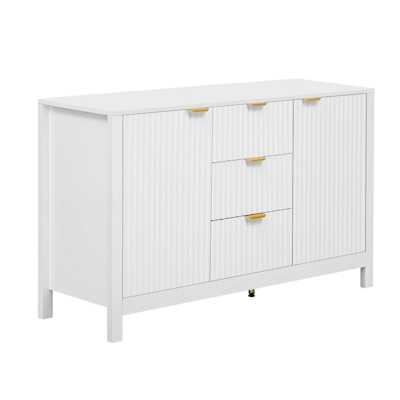 Meuble d'entrée avec motif ondulé - 3 étagères réglables, 3 tiroirs et portes à fermeture douce, console de rangement avec poignées métalliques