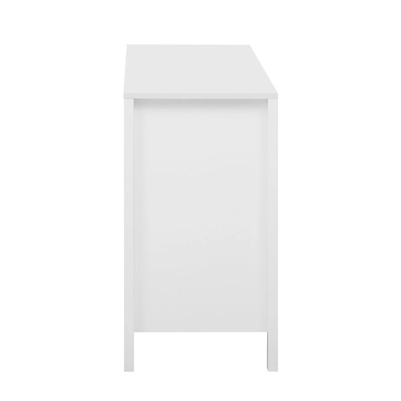 Meuble d'entrée avec motif ondulé - 3 étagères réglables, 3 tiroirs et portes à fermeture douce, console de rangement avec poignées métalliques