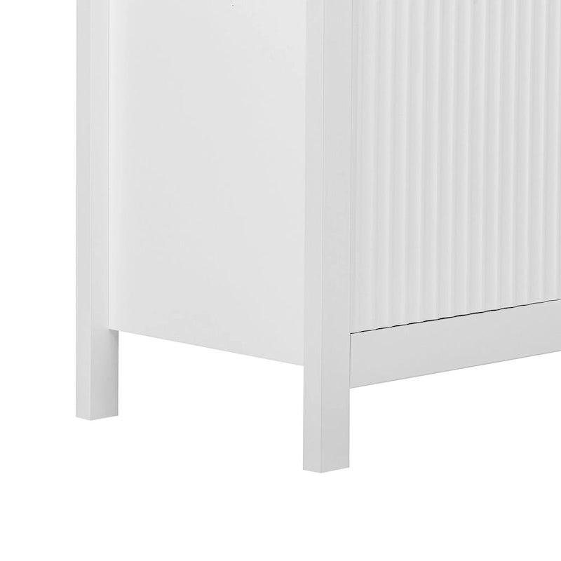 Meuble d'entrée avec motif ondulé - 3 étagères réglables, 3 tiroirs et portes à fermeture douce, console de rangement avec poignées métalliques