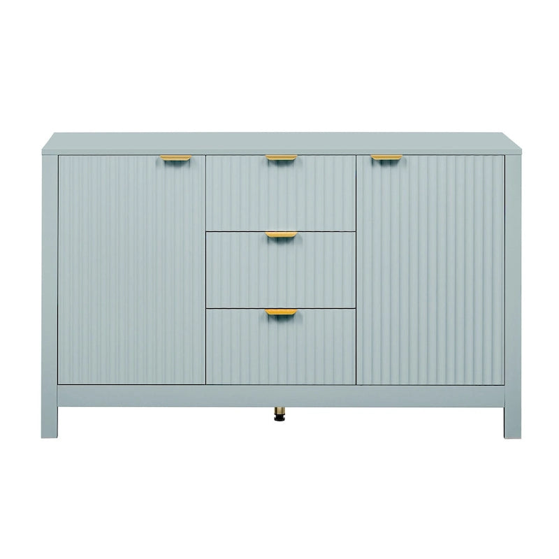 Meuble d'entrée avec motif ondulé - 3 étagères réglables, 3 tiroirs et portes à fermeture douce, console de rangement avec poignées métalliques