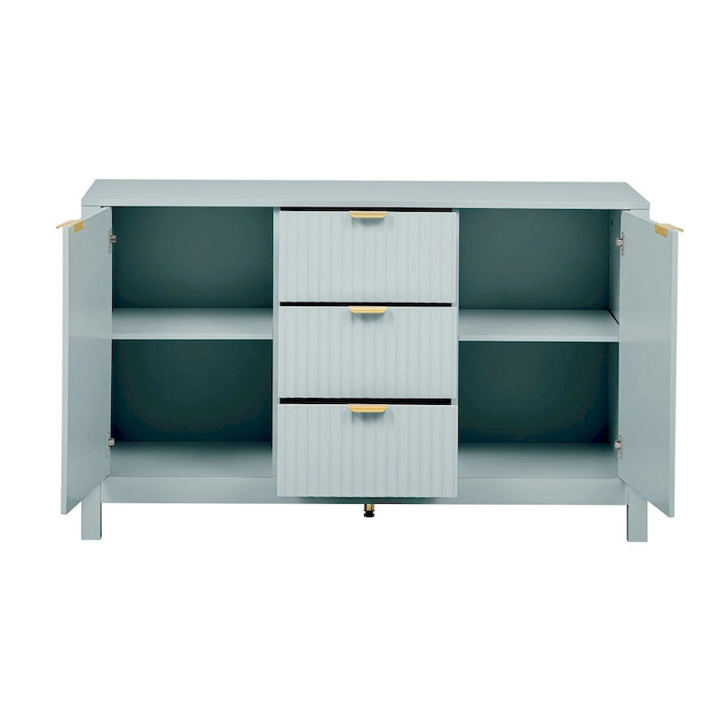 Meuble d'entrée avec motif ondulé - 3 étagères réglables, 3 tiroirs et portes à fermeture douce, console de rangement avec poignées métalliques