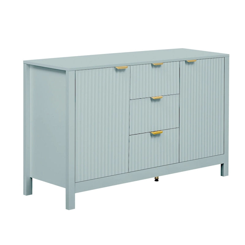 Meuble d'entrée avec motif ondulé - 3 étagères réglables, 3 tiroirs et portes à fermeture douce, console de rangement avec poignées métalliques