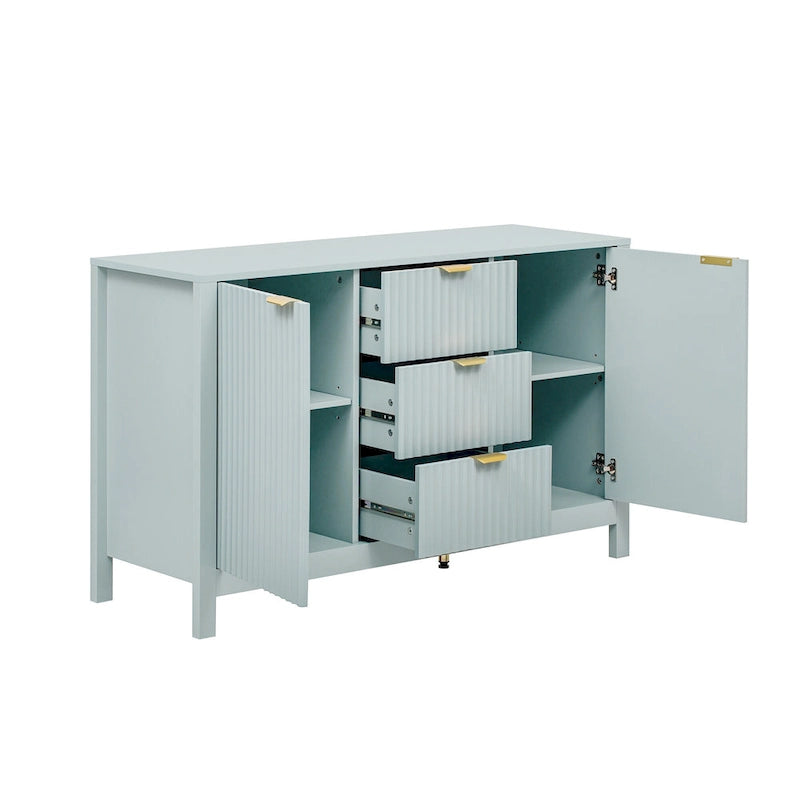 Meuble d'entrée avec motif ondulé - 3 étagères réglables, 3 tiroirs et portes à fermeture douce, console de rangement avec poignées métalliques