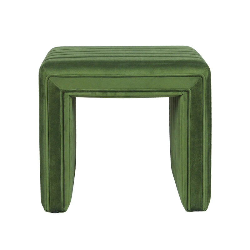Pouf ottoman avec capitonnage en velours vert cannelé, 48 cm