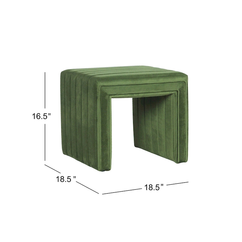Pouf ottoman avec capitonnage en velours vert cannelé, 48 cm