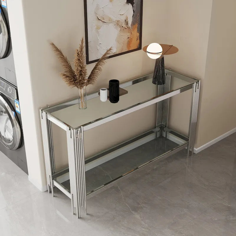 Console double plateau en verre trempé sophistiquée