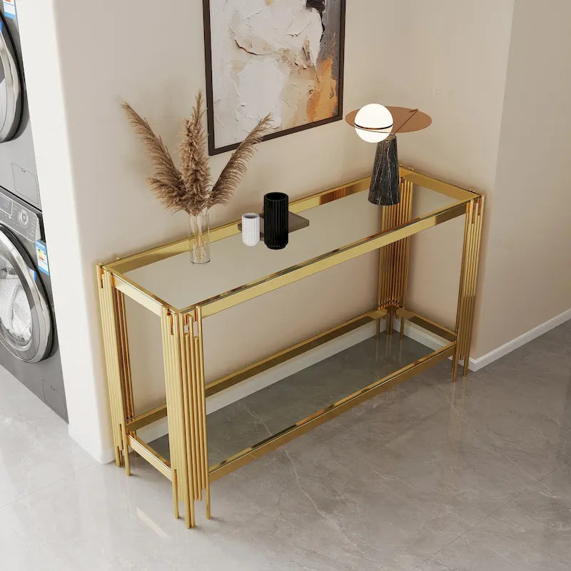 Console double plateau en verre trempé sophistiquée