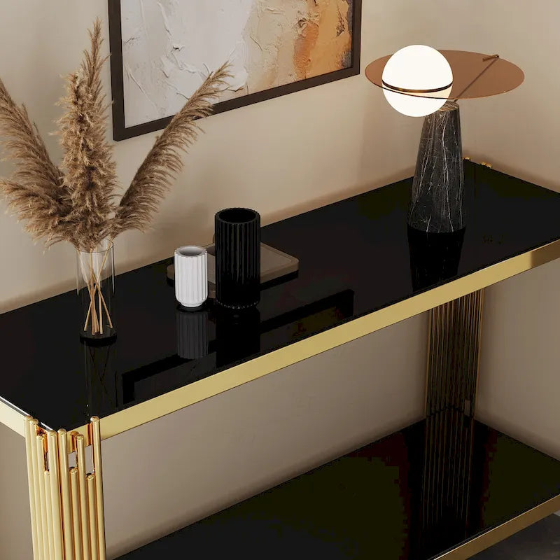 Console double plateau en verre trempé sophistiquée