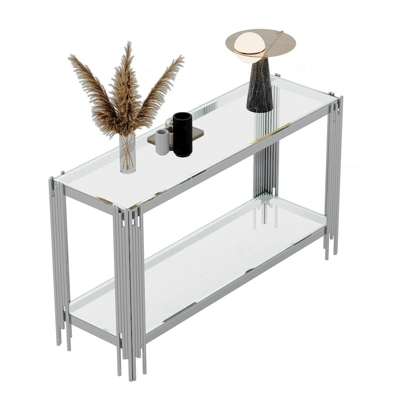 Console double plateau en verre trempé sophistiquée
