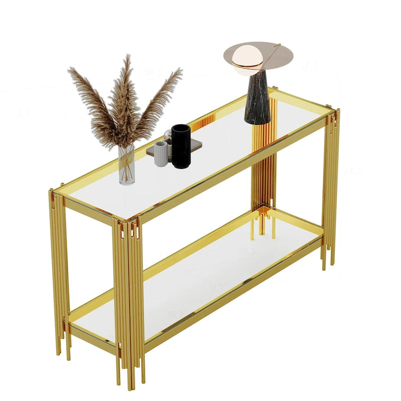 Console double plateau en verre trempé sophistiquée