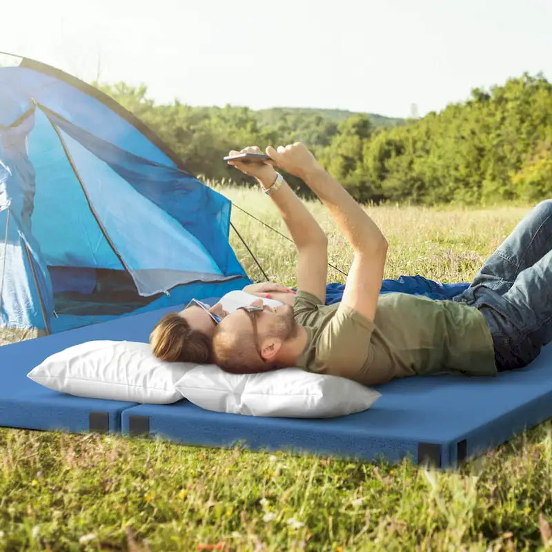 Matelas de camping en mousse à mémoire de forme avec base antidérapante Sac de voyage - Voir les détails
