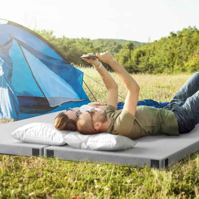 Matelas de camping en mousse à mémoire de forme avec base antidérapante Sac de voyage - Voir les détails