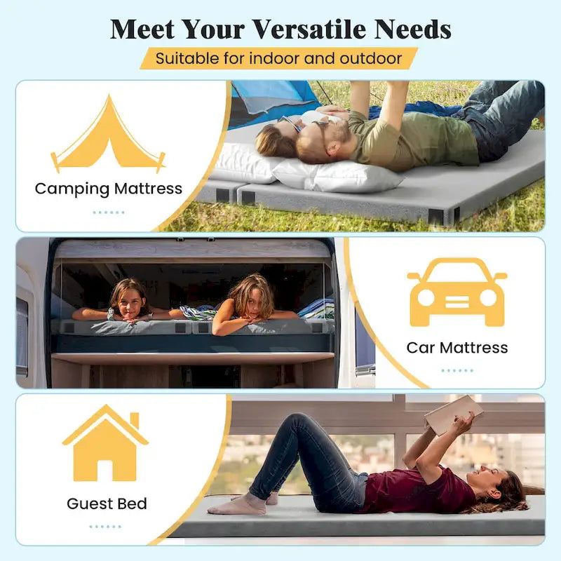 Matelas de camping en mousse à mémoire de forme avec base antidérapante Sac de voyage - Voir les détails