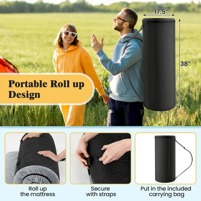 Matelas de camping en mousse à mémoire de forme avec base antidérapante Sac de voyage - Voir les détails
