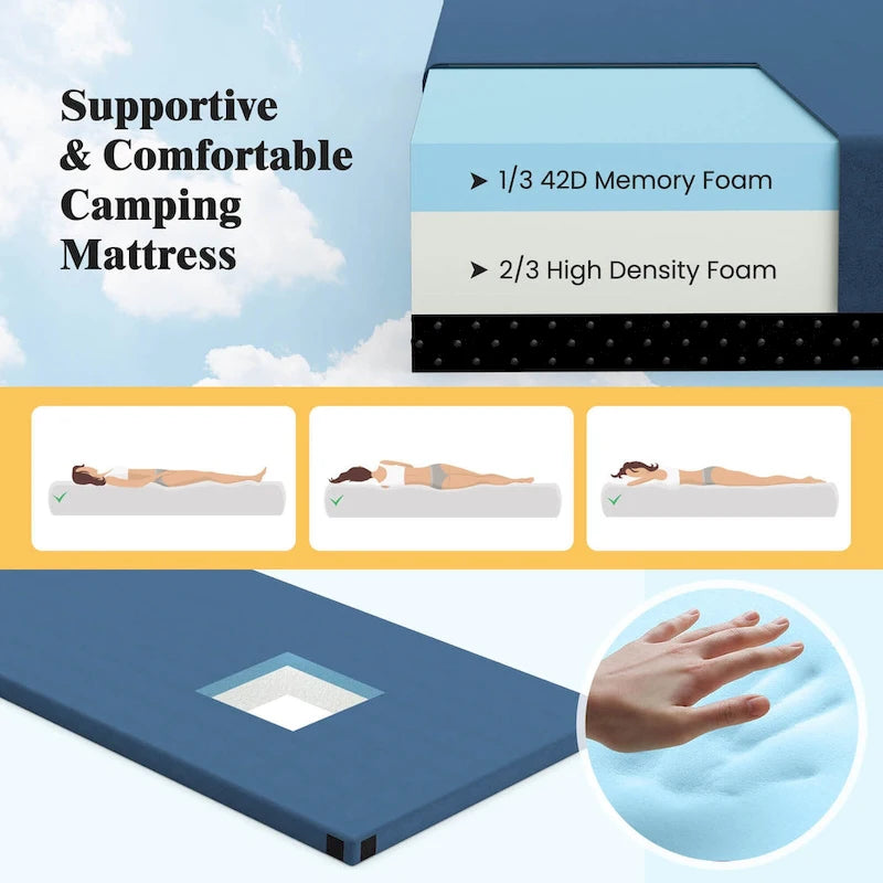 Matelas de camping en mousse à mémoire de forme avec base antidérapante Sac de voyage - Voir les détails