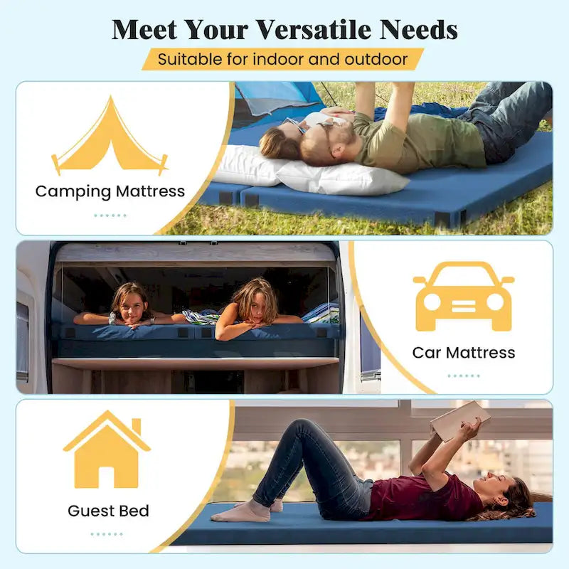 Matelas de camping en mousse à mémoire de forme avec base antidérapante Sac de voyage - Voir les détails