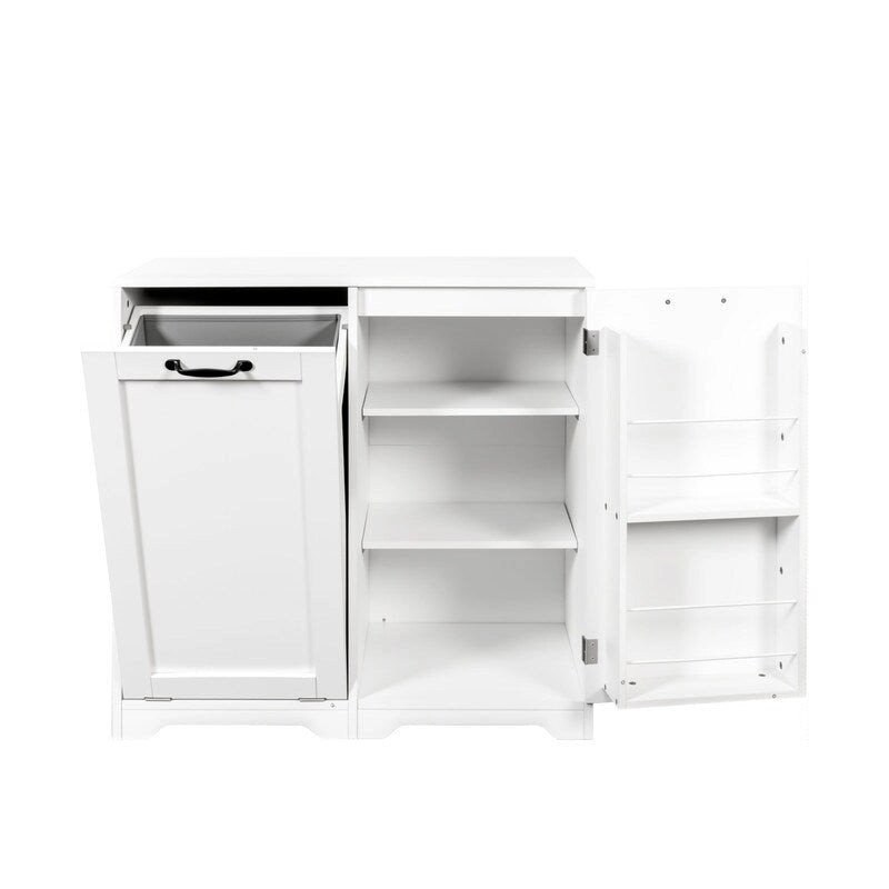 Meuble de buanderie autoportant avec portes et étagère, panier à linge inclinable