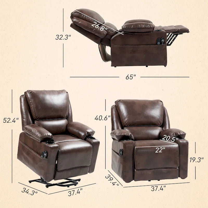 Fauteuil inclinable releveur électrique avec massage vibrant et chauffage, fauteuil inclinable surdimensionné avec télécommande