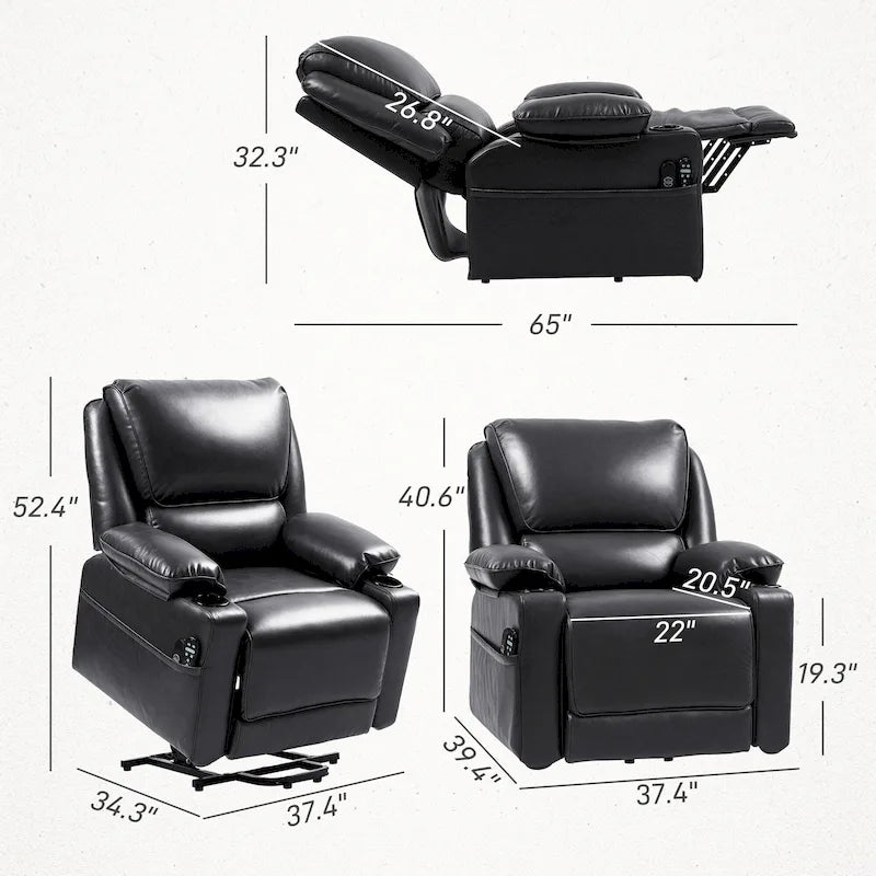 Fauteuil inclinable releveur électrique avec massage vibrant et chauffage, fauteuil inclinable surdimensionné avec télécommande