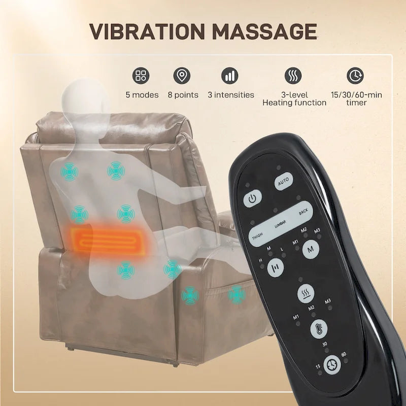 Fauteuil inclinable releveur électrique avec massage vibrant et chauffage, fauteuil inclinable surdimensionné avec télécommande